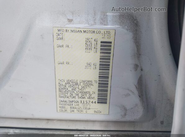 1N4AL3AP5GN315744 2016 NISSAN ALTIMA Белый Вид подкапотного пространства