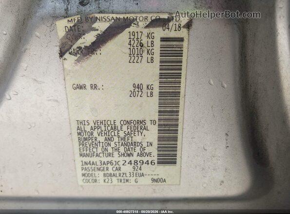 1N4AL3AP6JC248946 2018 NISSAN ALTIMA Silver ძრავის განყოფილების ხედი