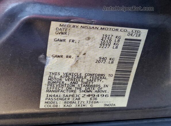 1N4AL3AP6JC249496 2018 NISSAN ALTIMA Gray Engine compartment view