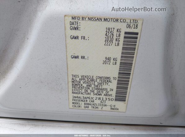 1N4AL3AP6JC281350 2018 NISSAN ALTIMA White Widok komory silnika