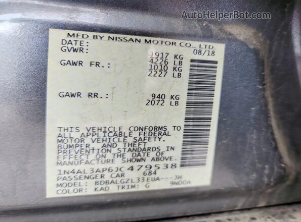 1N4AL3AP6JC479538 2018 NISSAN ALTIMA Gray Widok komory silnika