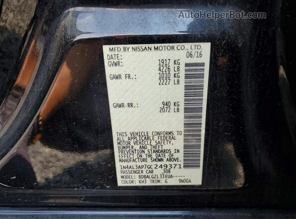 1N4AL3AP7GC249371 2016 NISSAN ALTIMA Black Вид підкапотного простору