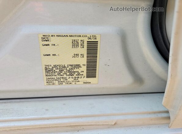 1N4AL3AP8GC259827 2016 NISSAN ALTIMA Белый Вид подкапотного пространства