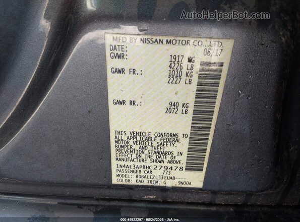 1N4AL3AP8HC279478 2017 NISSAN ALTIMA Gray Շարժիչի բաժամունքի տեսք