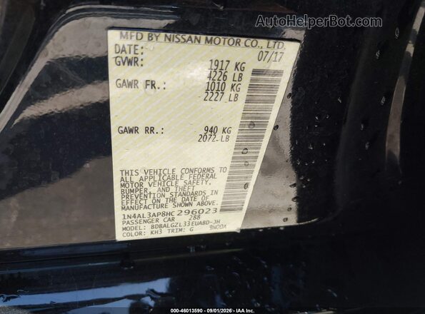1N4AL3AP8HC296023 2017 NISSAN ALTIMA Black Widok komory silnika