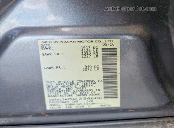 1N4AL3AP9GC234600 2016 NISSAN ALTIMA Gray ძრავის განყოფილების ხედი