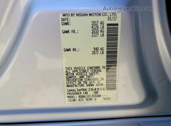 1N4AL3AP9HC264956 2017 NISSAN ALTIMA Silver Engine compartment view