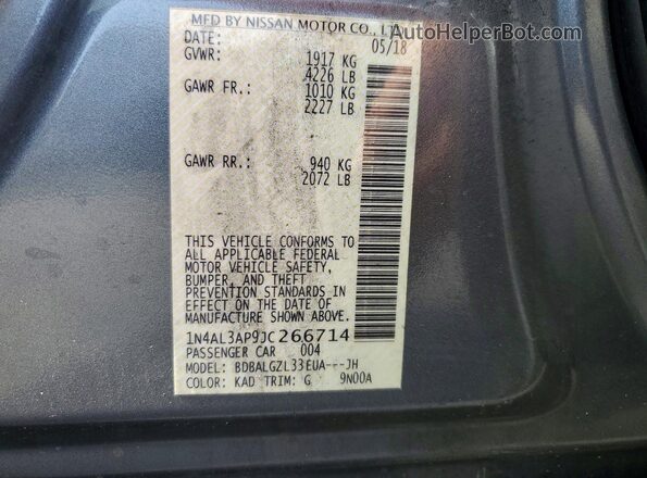 1N4AL3AP9JC266714 2018 NISSAN ALTIMA Gray Widok komory silnika