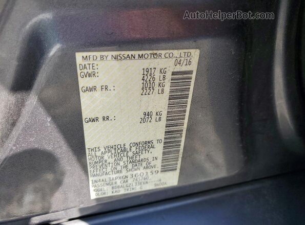 1N4AL3APXGN360159 2016 NISSAN ALTIMA Gray Vista del compartimento del motor