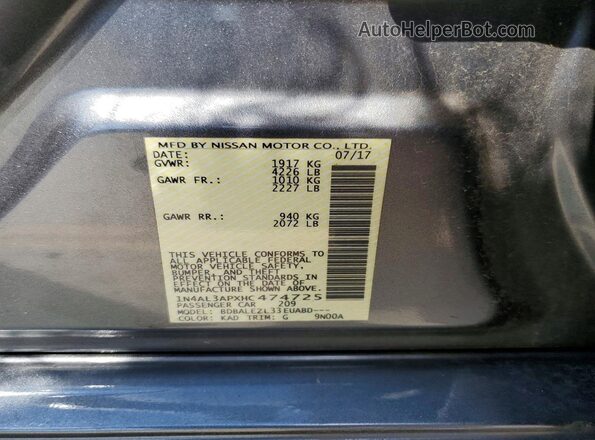 1N4AL3APXHC474725 2017 NISSAN ALTIMA Gray ძრავის განყოფილების ხედი