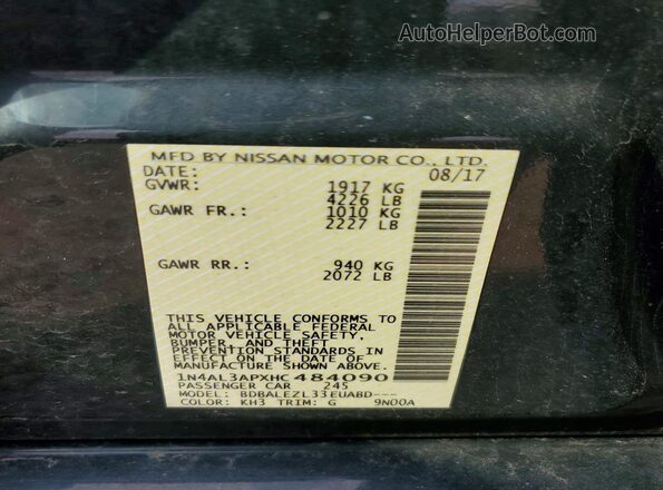 1N4AL3APXHC484090 2017 NISSAN ALTIMA Black Widok komory silnika