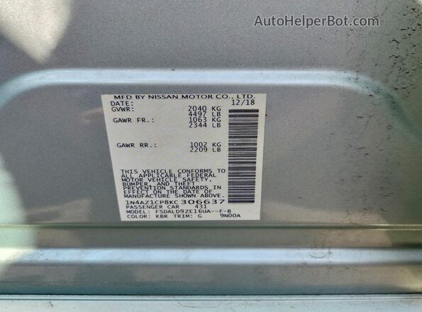 1N4AZ1CP8KC306637 2019 NISSAN LEAF Green ძრავის განყოფილების ხედი