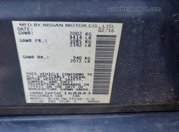 1N4BL3AP5GC168843 2016 NISSAN ALTIMA Black Вид підкапотного простору