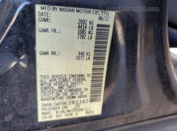 1N4BL3AP7HC281162 2017 NISSAN ALTIMA Black ძრავის განყოფილების ხედი