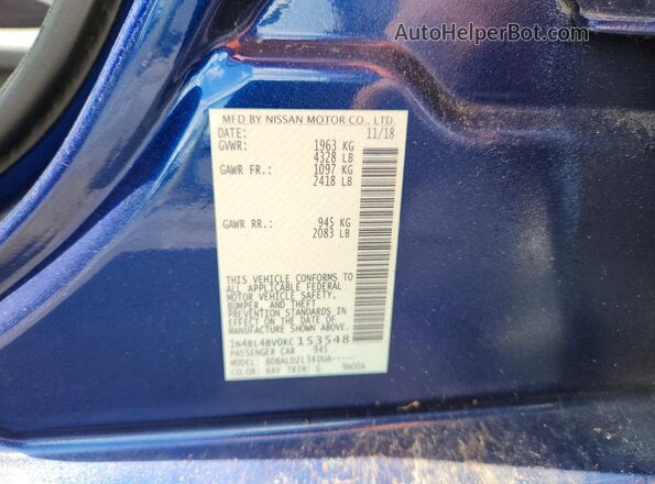 1N4BL4BV0KC153548 2019 NISSAN ALTIMA Blue Widok komory silnika