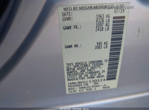 1N4BL4BV1LC130524 2020 NISSAN ALTIMA Silver Engine compartment view