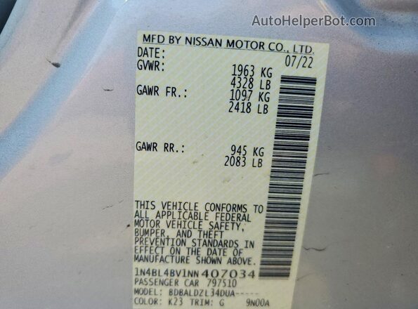 1N4BL4BV1NN407034 2022 NISSAN ALTIMA Silver Widok komory silnika