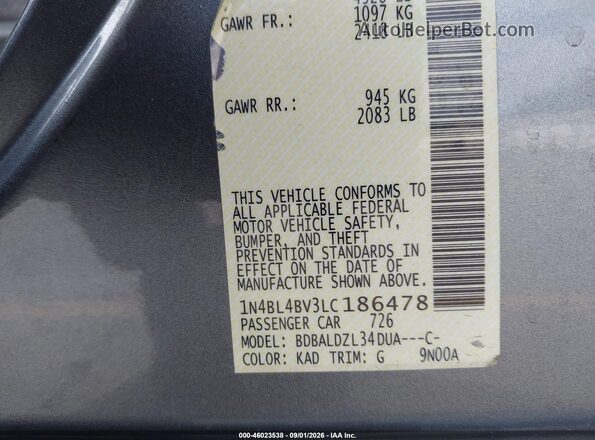 1N4BL4BV3LC186478 2020 NISSAN ALTIMA Серый Вид подкапотного пространства