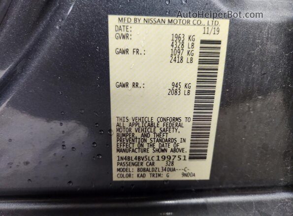 1N4BL4BV5LC199751 2020 NISSAN ALTIMA Gray Вид підкапотного простору