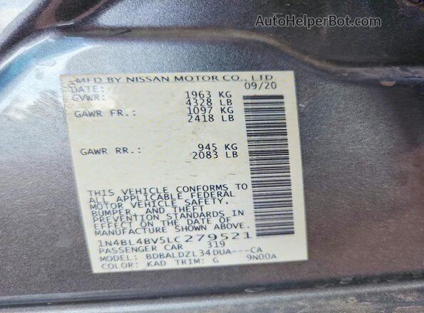 1N4BL4BV5LC279521 2020 NISSAN ALTIMA Gray Вид підкапотного простору