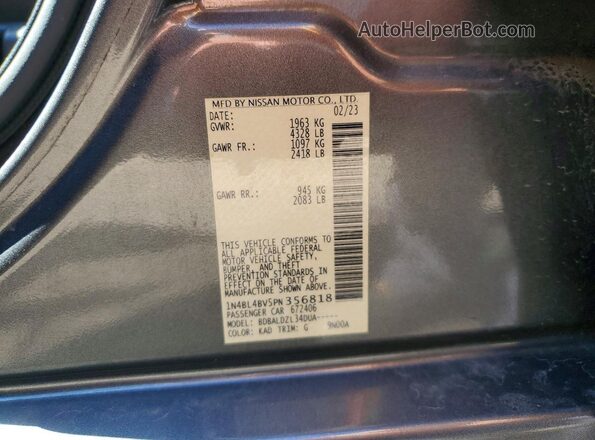 1N4BL4BV5PN356818 2023 NISSAN ALTIMA Gray VIN კოდის სტიკერის ხედი