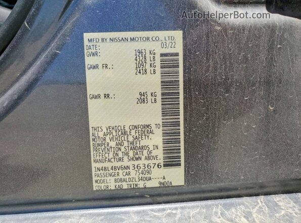 1N4BL4BV6NN363676 2022 NISSAN ALTIMA Gray Vista del compartimento del motor