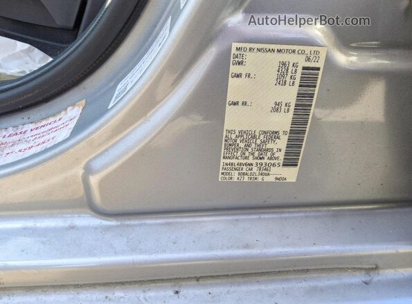 1N4BL4BV6NN393065 2022 NISSAN ALTIMA Silver Vista de la etiqueta del VIN