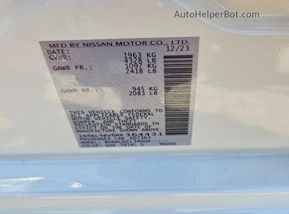 1N4BL4BV6RN364431 2024 NISSAN ALTIMA White Widok komory silnika