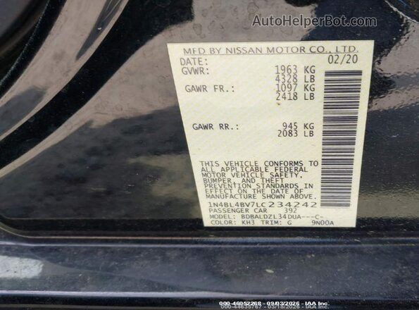 1N4BL4BV7LC234242 2020 NISSAN ALTIMA Black Vista del compartimento del motor