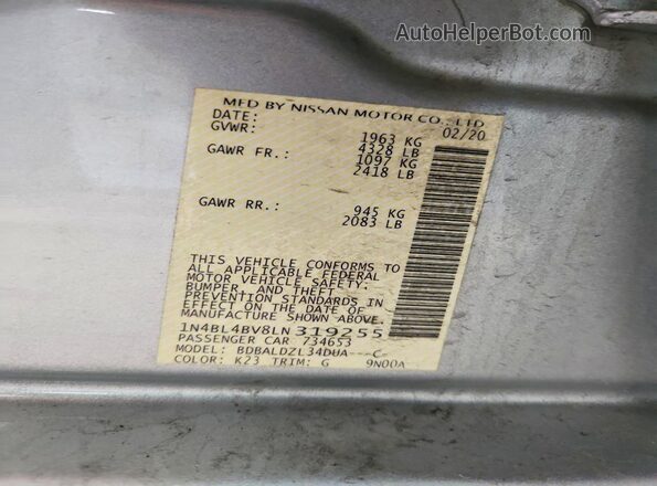 1N4BL4BV8LN319255 2020 NISSAN ALTIMA Белый Вид подкапотного пространства
