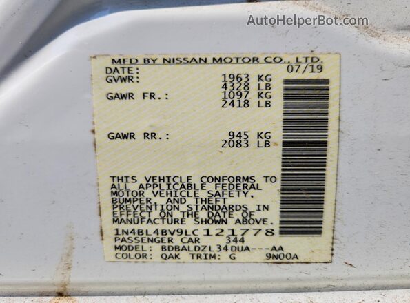 1N4BL4BV9LC121778 2020 NISSAN ALTIMA White Вид підкапотного простору