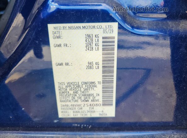 1N4BL4BVXKC254080 2019 NISSAN ALTIMA Blue Widok komory silnika