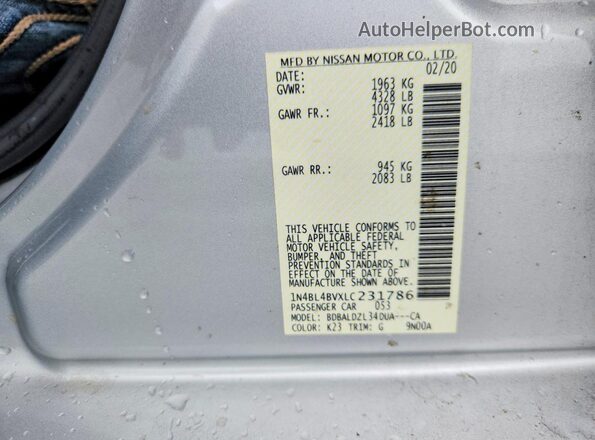 1N4BL4BVXLC231786 2020 NISSAN ALTIMA Серебряный Вид подкапотного пространства