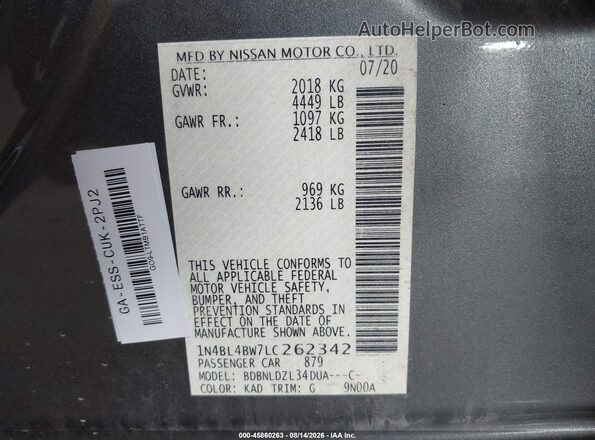 1N4BL4BW7LC262342 2020 NISSAN ALTIMA Серый Вид подкапотного пространства