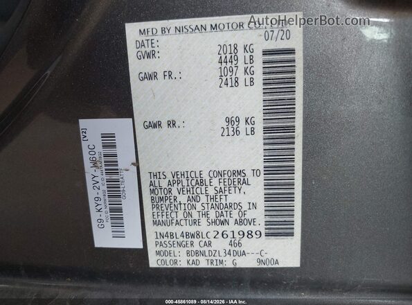 1N4BL4BW8LC261989 2020 NISSAN ALTIMA Серый Вид подкапотного пространства