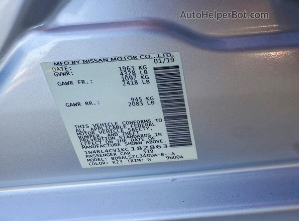 1N4BL4CV1KC182863 2019 NISSAN ALTIMA Silver ძრავის განყოფილების ხედი