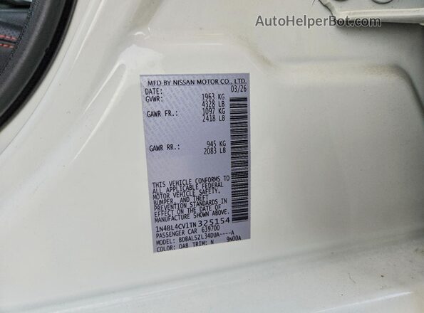 1N4BL4CV1TN325154 2026 NISSAN ALTIMA Белый Вид подкапотного пространства