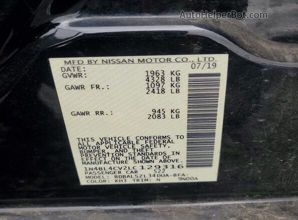 1N4BL4CV2LC129316 2020 NISSAN ALTIMA Black Vista del compartimento del motor