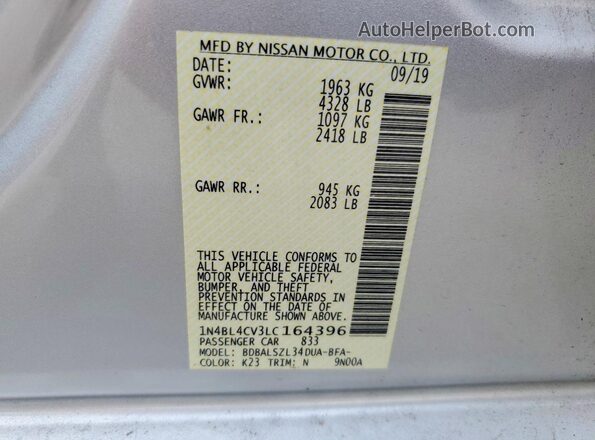 1N4BL4CV3LC164396 2020 NISSAN ALTIMA Silver Engine compartment view