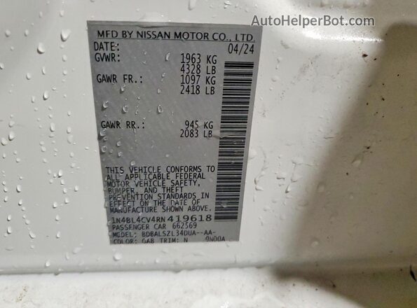 1N4BL4CV4RN419618 2024 NISSAN ALTIMA White Vista del compartimento del motor