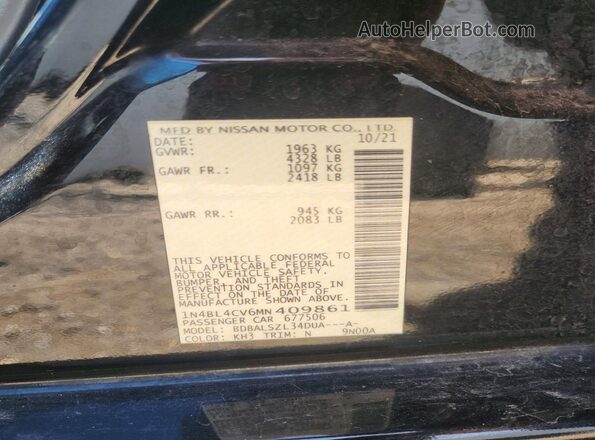 1N4BL4CV6MN409861 2021 NISSAN ALTIMA Black Շարժիչի բաժամունքի տեսք