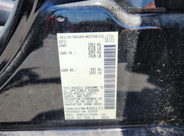 1N4BL4CV7MN409125 2021 NISSAN ALTIMA Black Vista del compartimento del motor