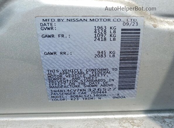 1N4BL4CV7RN326527 2024 NISSAN ALTIMA Silver Engine compartment view
