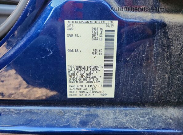 1N4BL4CVXLC188713 2020 NISSAN ALTIMA Blue Շարժիչի բաժամունքի տեսք