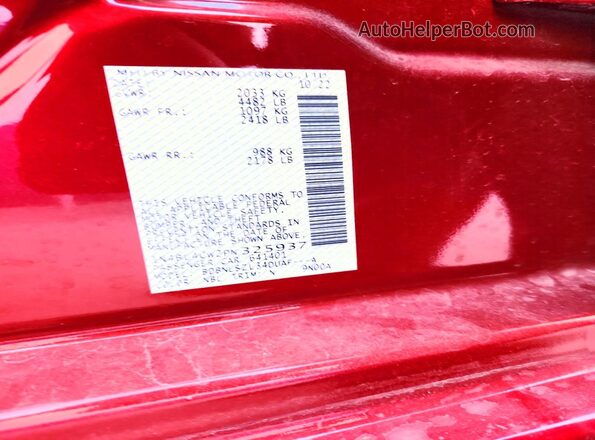 1N4BL4CW2PN325937 2023 NISSAN ALTIMA Red Vista de la etiqueta del VIN