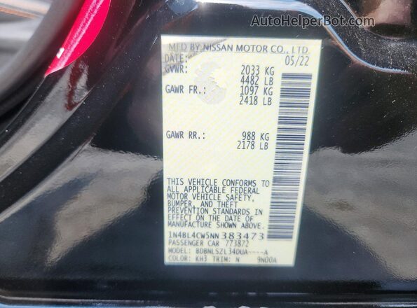 1N4BL4CW5NN383473 2022 NISSAN ALTIMA Black Widok komory silnika