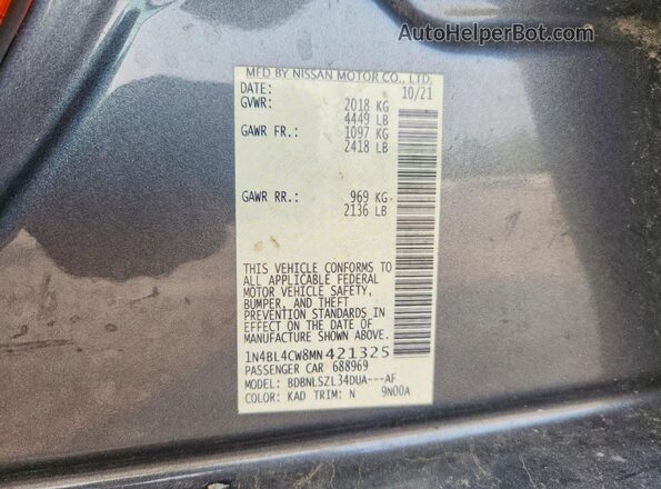 1N4BL4CW8MN421325 2021 NISSAN ALTIMA Charcoal Vista del compartimento del motor