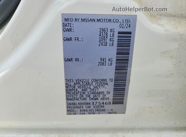 1N4BL4DV0RN375468 2024 NISSAN ALTIMA White Вид підкапотного простору