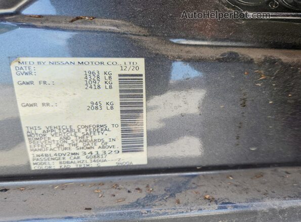 1N4BL4DV2MN341329 2021 NISSAN ALTIMA Blue Вид наклейки з VIN-кодом
