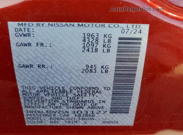 1N4BL4DV2SN303127 2025 NISSAN ALTIMA Maroon Engine compartment view